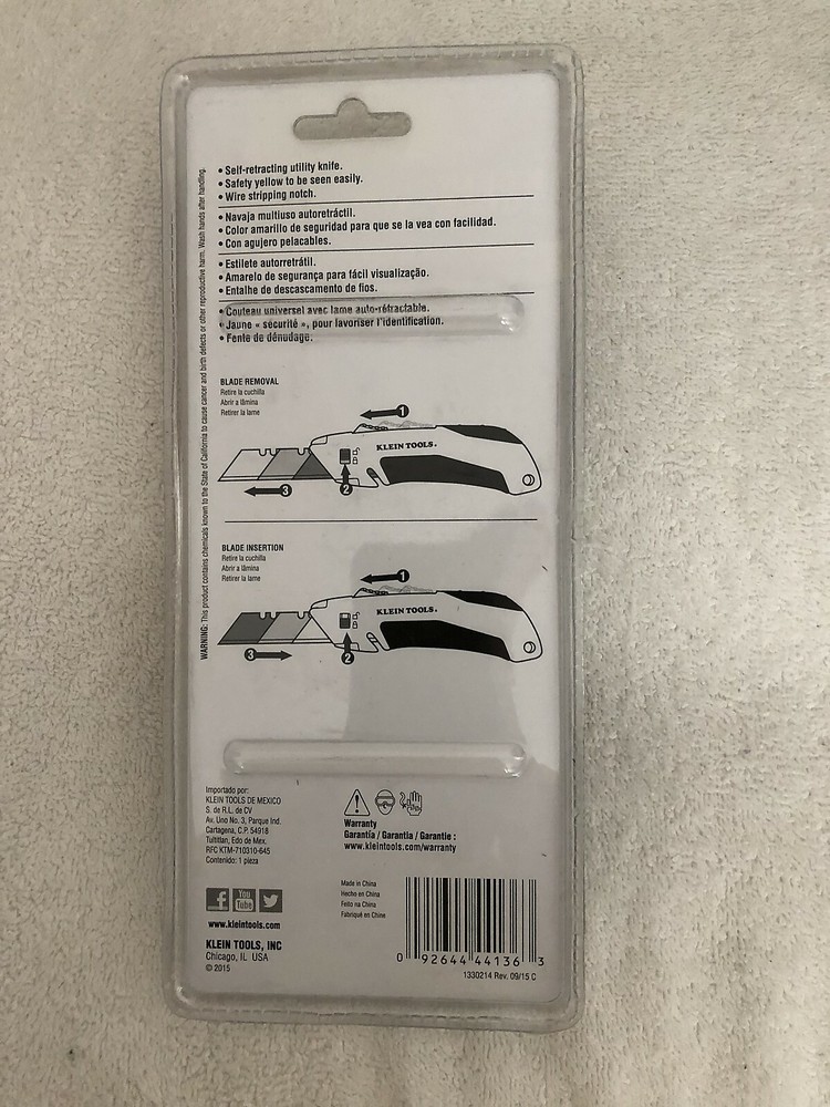 NEW KLEIN TOOLS SELF-RETRACTING UTILITY KNIFE #44136