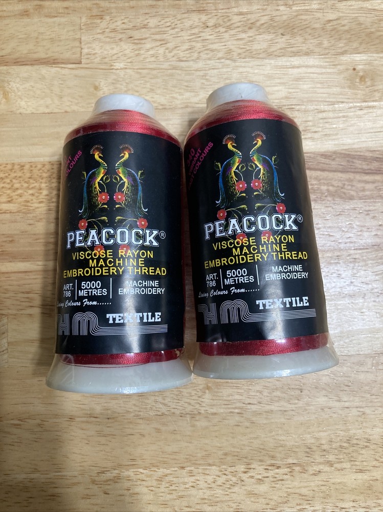 New 2 CONES 5000 Meter Peacock Viscose Rayon Machine Embroidery Thread Ruby Red