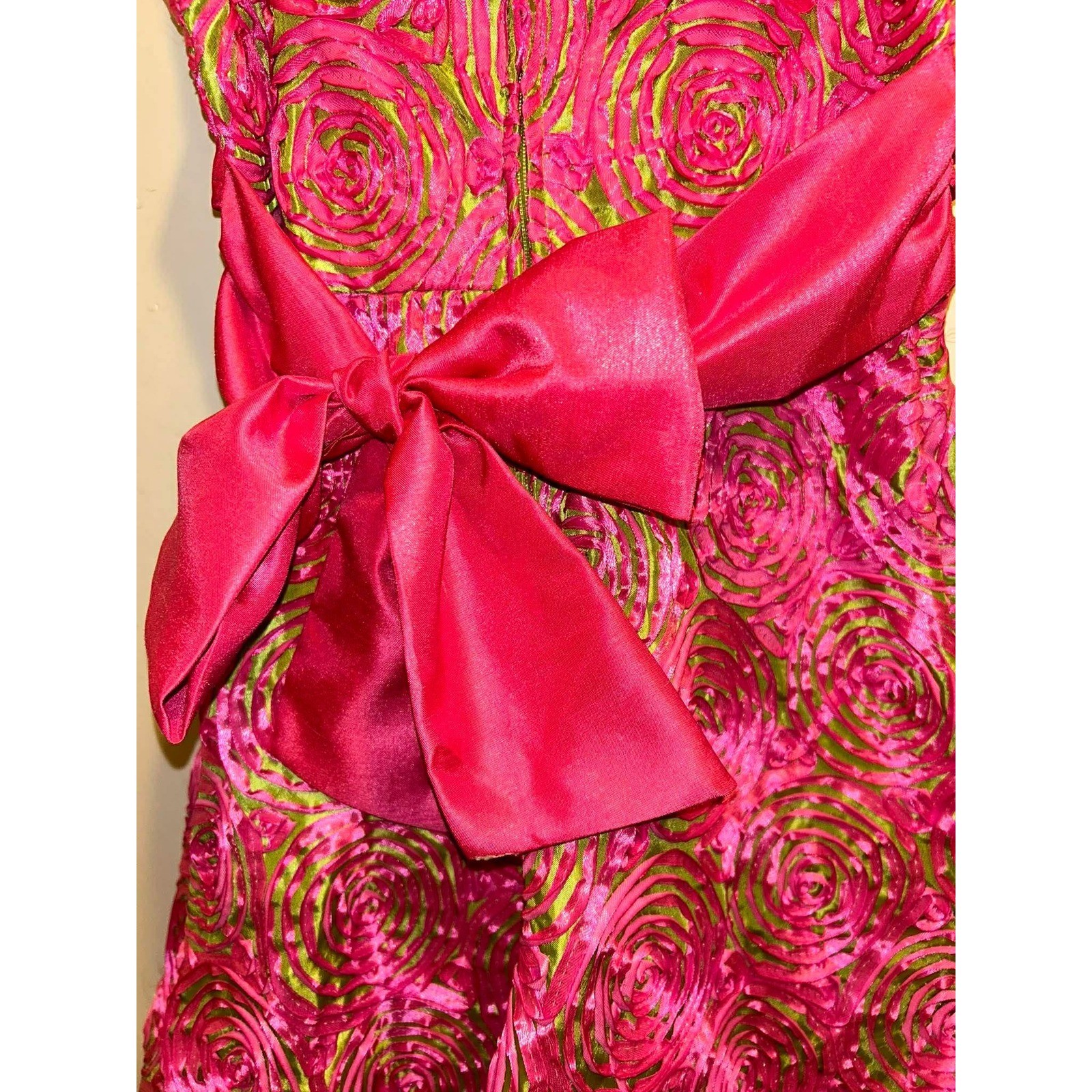 Rare Editions Girls Pink Lime Green Rosette Floral Party Dress Size 8 E450662A