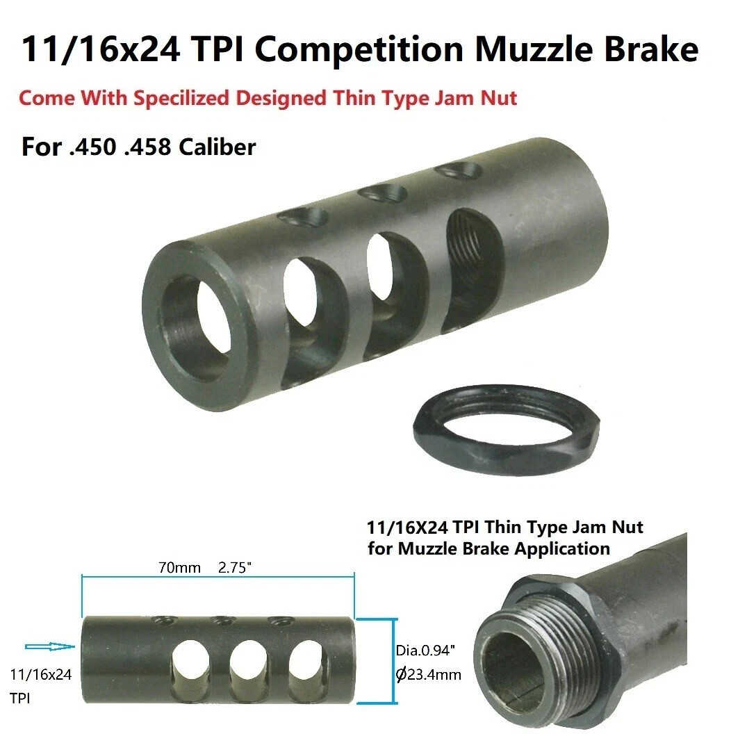 Steel 11/16x24 TPI Thread Competition Muzzle Brake Compensator For .450/.458