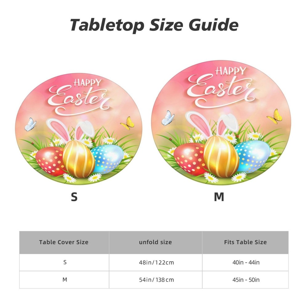 Easter Round Tablecloth with Elastic Edge, Easter Rabbit Egg Fitted Tableclot...