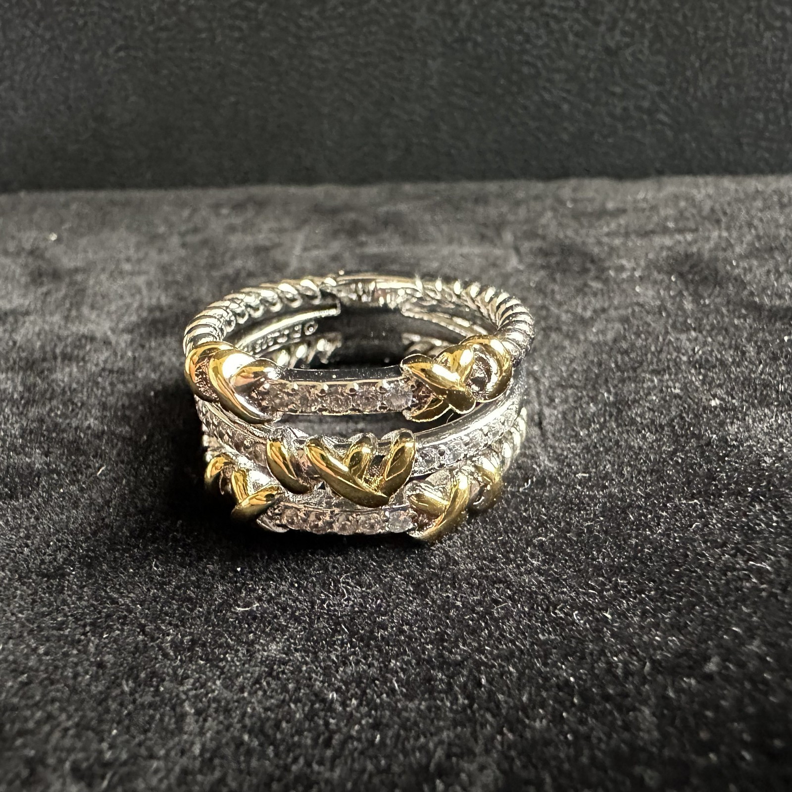 David Yurman Petite Helena Wrap Three Row Ring 925 with 18K Gold Diamonds sz 8