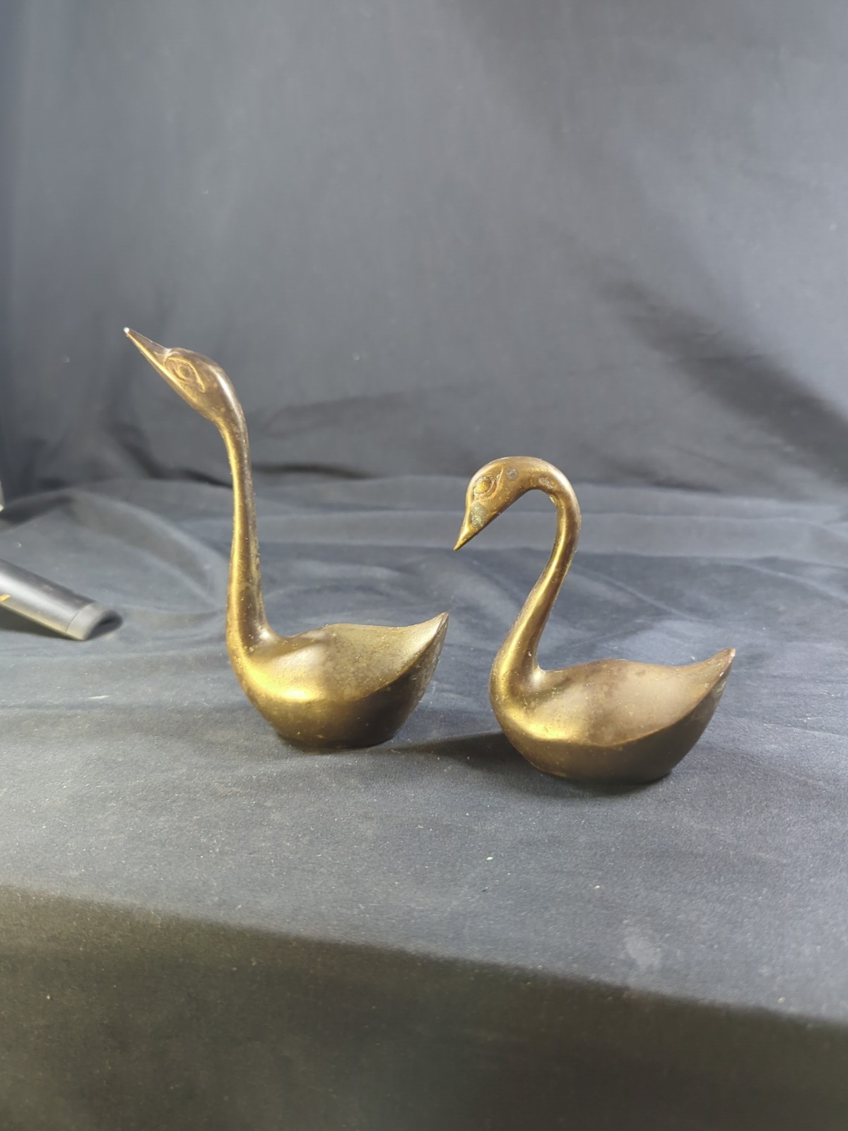 Pair Of Vintage Miniature solid Brass Swan Figurines Mid Century Modern Unique