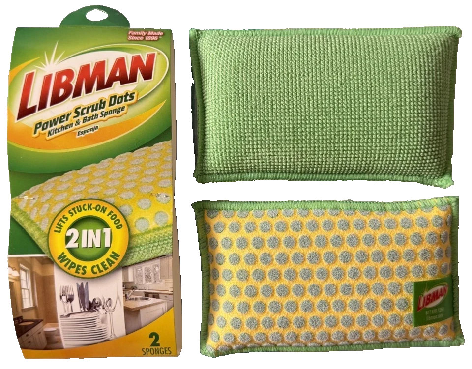 Libman Power Scrub Dots Kitchen & Bath Sponge - 2 PACK (4 Sponges)
