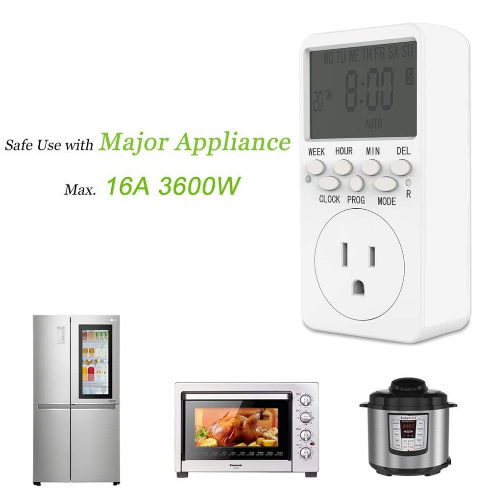 7-Day Programmable Digital Countdown Plug Timer for 110V AC, Energy-Saving In...