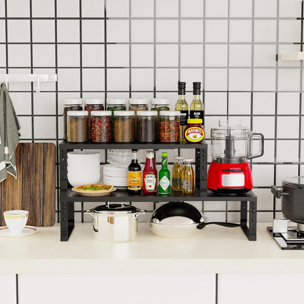 Expandable Stackable Spice Rack Organizer Kitchen Cabinet,Adjustable Counter