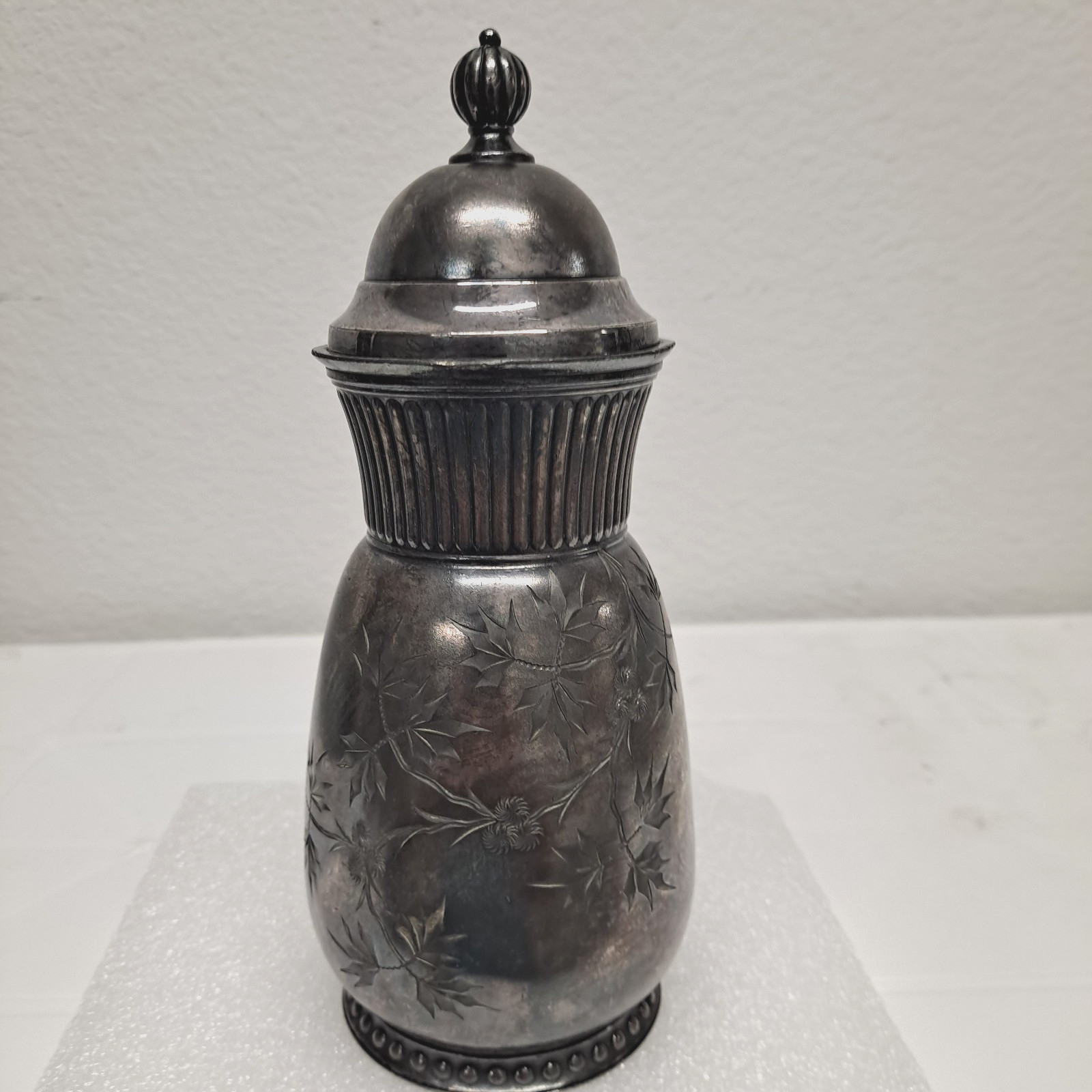 ANTIQUE 1898 VINTAGE QUADRUPLE SILVER PLATED SYRUP PITCHER BY JAMES W. TUFTS