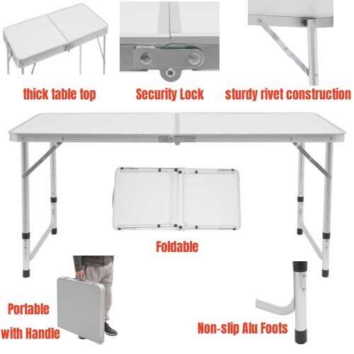 Portable Folding Table - Adjustable Height for Indoor & Outdoor Use