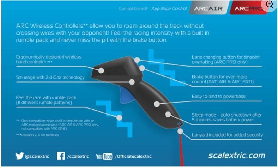 Scalextric ARC AIR and ARC PRO Wireless Hand Controller - C8438 NEW