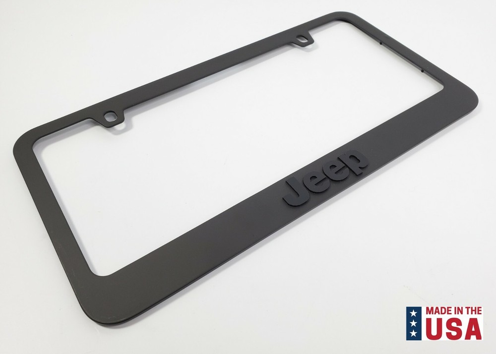 Matte Black Premium License Plate Frame w/ Script Emblem Logo For Jeep