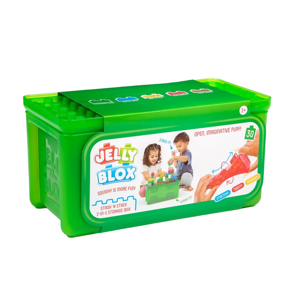 Jelly Blox Stash 'N Stack 2-in-1 Storage Case with 30 Medium, Multicolor