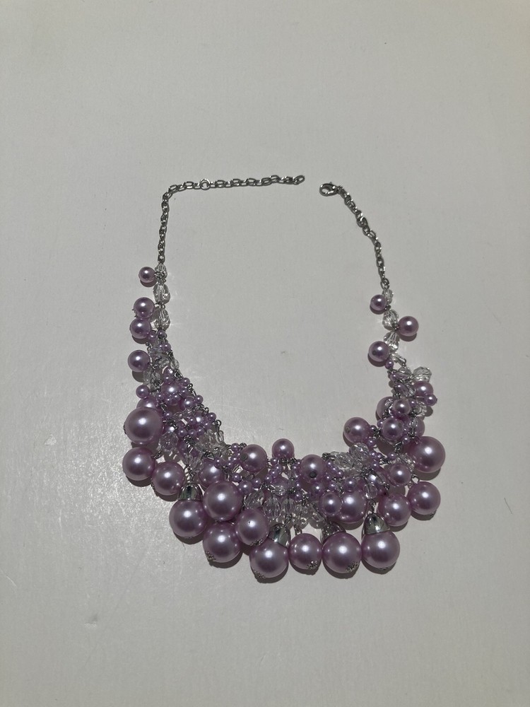 Lavender Cascading Beaded Necklace Approximately 18”
