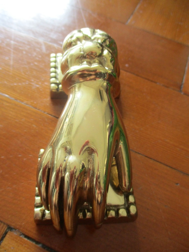 Vintage solid brass lady hand door knocker