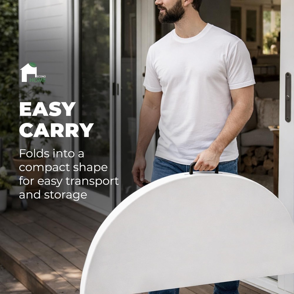 EconoHome 4 Ft Round Portable Folding Table White