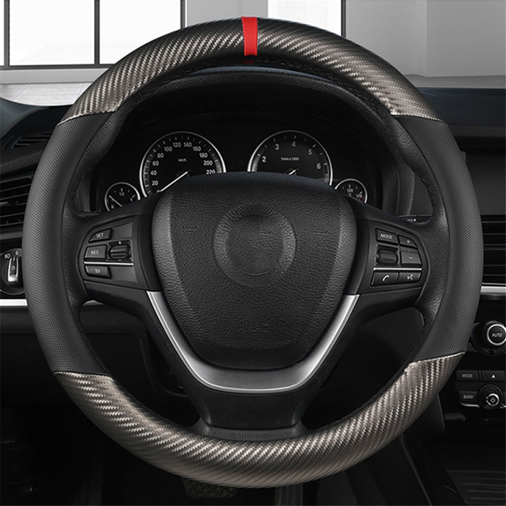 15" Car Steering Wheel Cover Carbon Leather For Honda Civic / Accord / CR-V CRV
