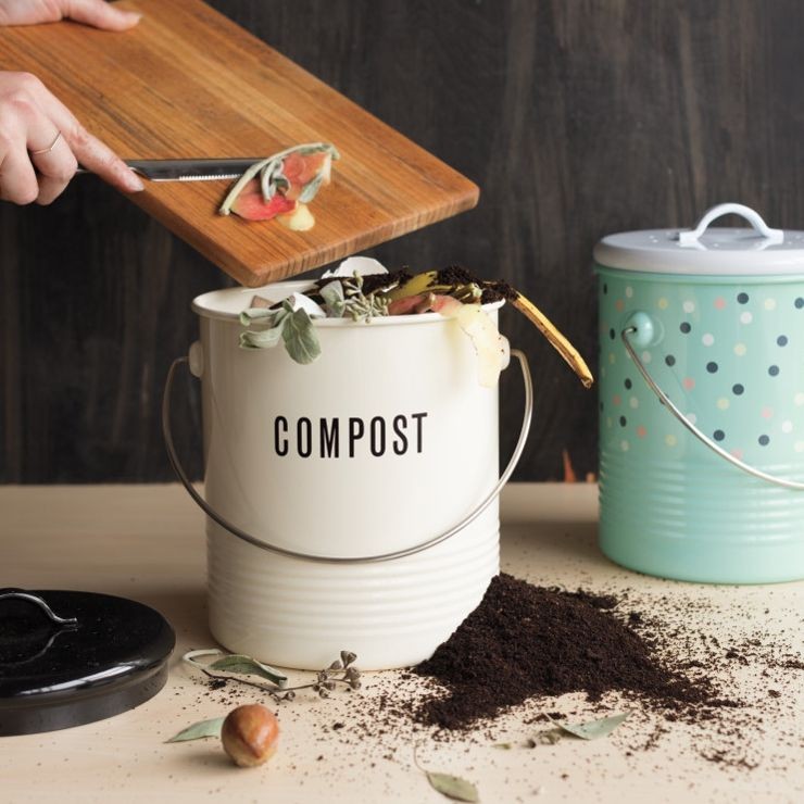 Vintage Ivory Metal Compost Bin