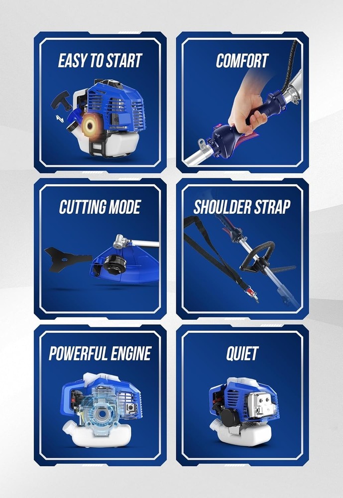 Multi-Function 26cc Gas Weed Wacker - Lightweight 19.1 lbs with Shoulder Strap