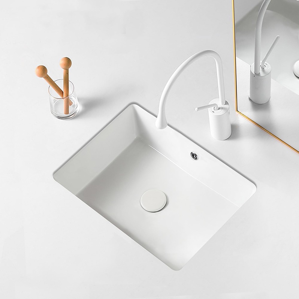 17-Inch Undermount Bathroom Sink, White Ceramic Rectangular Vanity Sink with ...