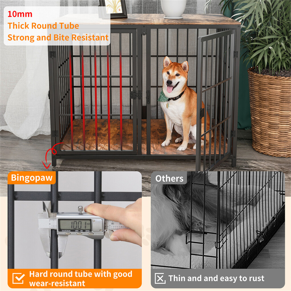 Indestructible Wooden Dog Crate Furniture with Divider for 2 Dogs Cage End Table