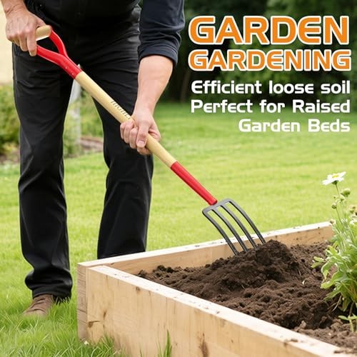 Garden Fork, 4-Tine Spading Fork, Compost Fork, Steel Digging Fork, 45Inch,