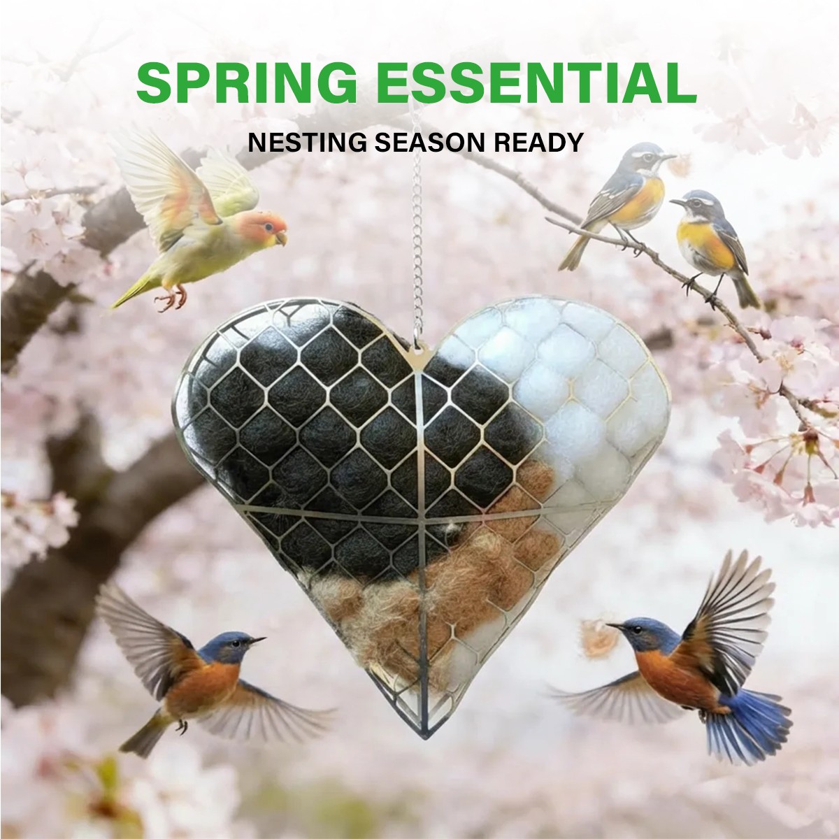 Handmade Alpaca Fiber Bird Nesting Heart, Hanging Bird Shelter Hummingbird Nest