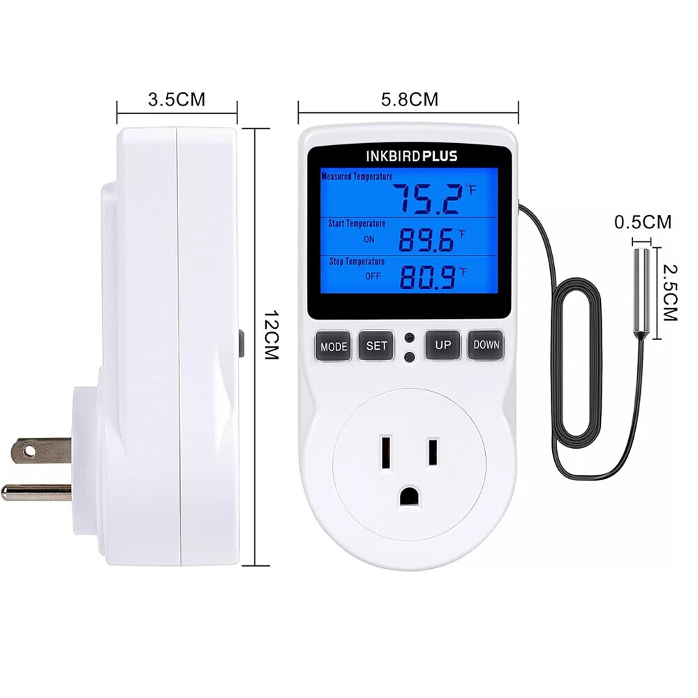 Digital Thermostat Outlet Plug Temperature Controller Heating Cooling w/ ProbeAt