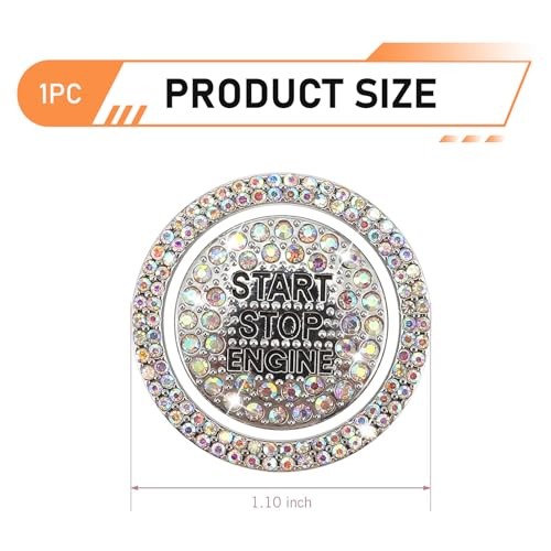 Car Engine Start Button Cover, Sparkling Rhinestone Push 2 PCS Multicolored