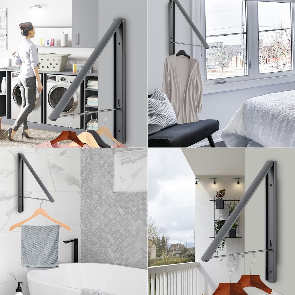 Retractable Clothes Drying Rack Wall Mounted, Foldable Space-Saving Hanger fo...