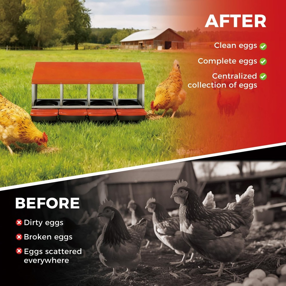 Chicken Nesting Boxes for Laying Eggs, 4-Compartment Roll-Away Nesting Boxes