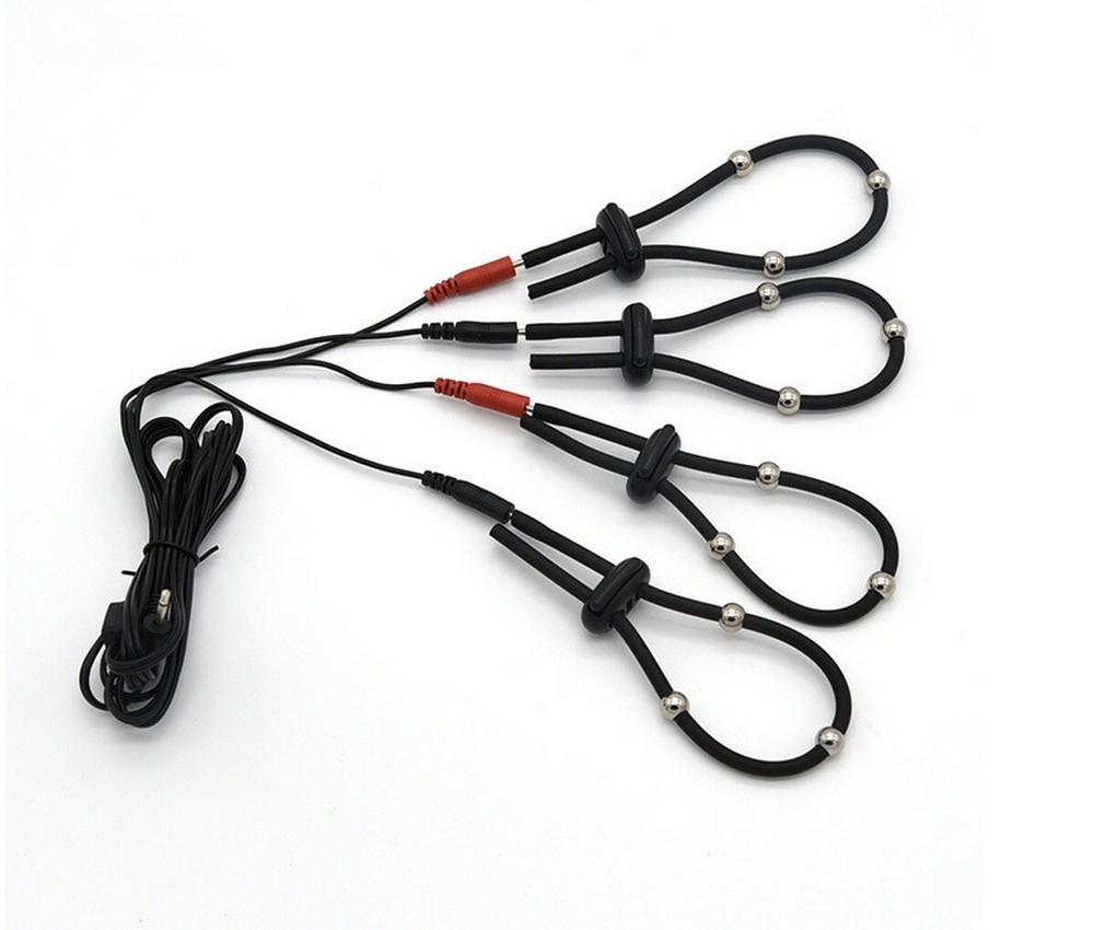 E Stim Electro 4 Silicone Conductive Rubber Loops Cable Beads Adapter Set