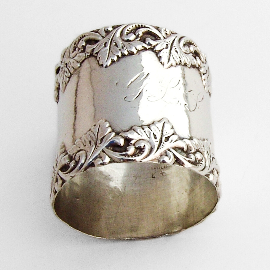 Leaf Border Napkin Ring Sterling Silver Mono GLS