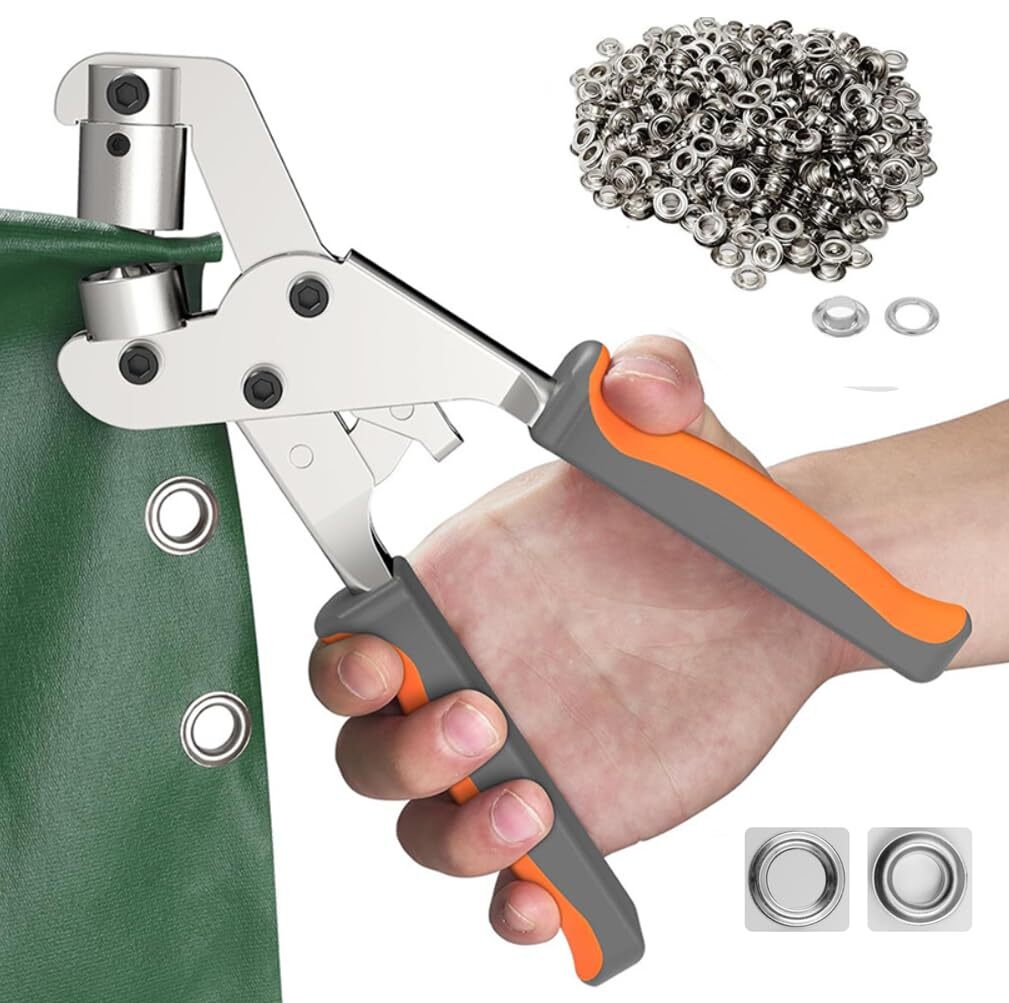 Grommet Hand Press Kit Handheld Hole Punch Pliers 3/8" 500pcs Grommets Eyelets
