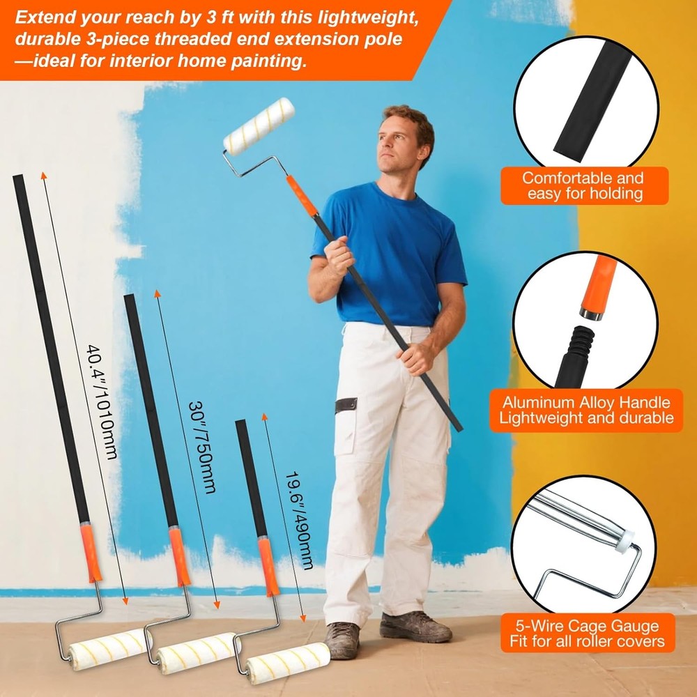 King Origin Paint Roller Kit with Extension Pole (3 ft), 9" & 4" Paint Rollers,