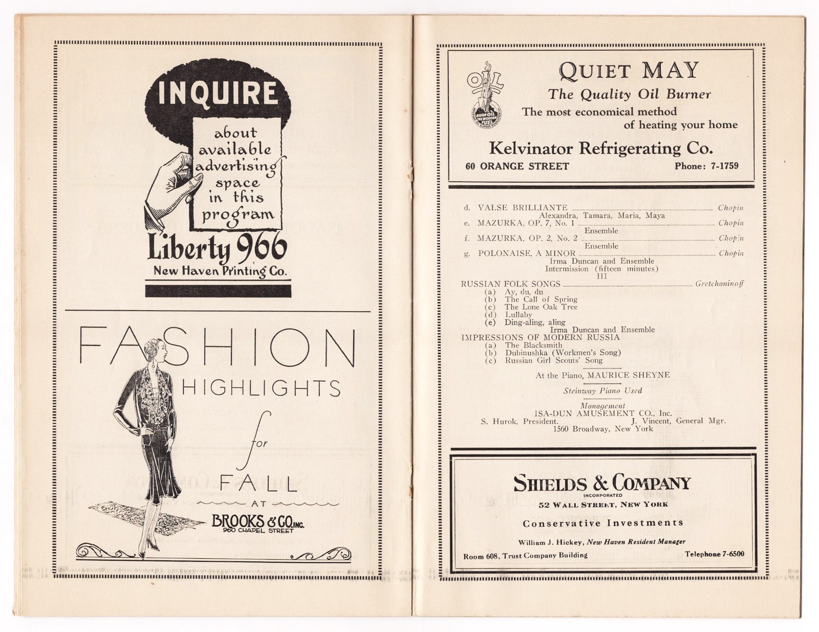 Janet Beecher in "COURAGE" and the ISADORA DUNCAN DANCERS 1929 New Haven Program