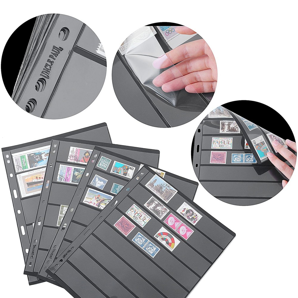 Stamp Collection Inserts 4 Mixed Sizes(5/6/7/8 Pockets), 12 Sheets(24 Pages)