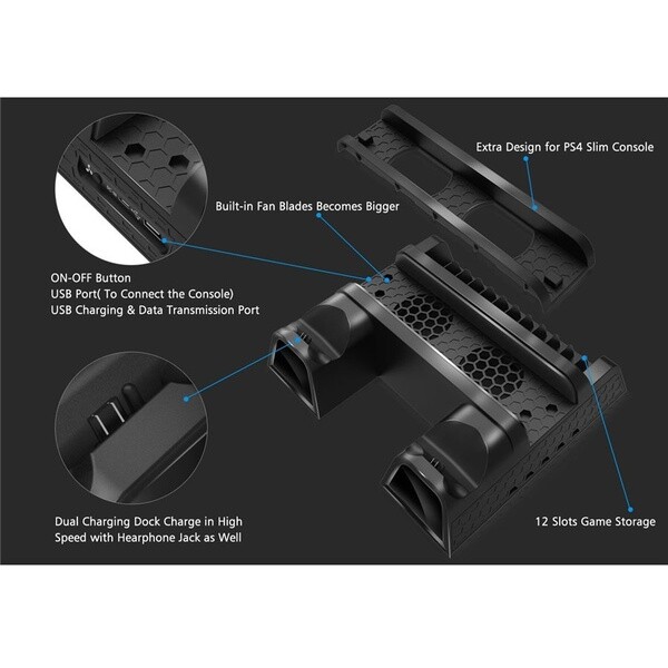 DOBE PS4/Slim, Multi-Functional Cooling Stand, Charging Dock & Game Storage