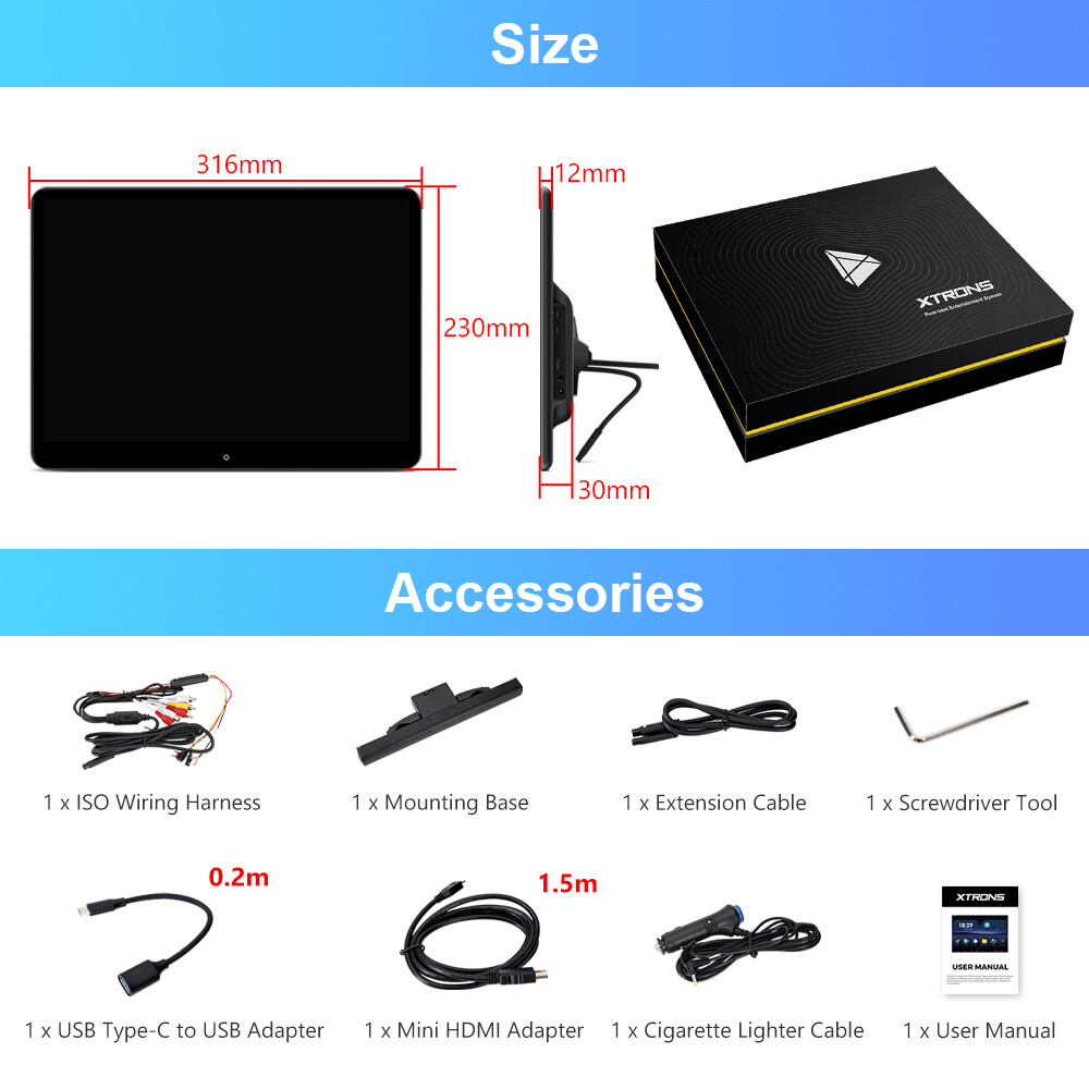 14" Android 64GB QHD Screen Car TV Backseat Headrest Monitor 4K WiFi +Headphones