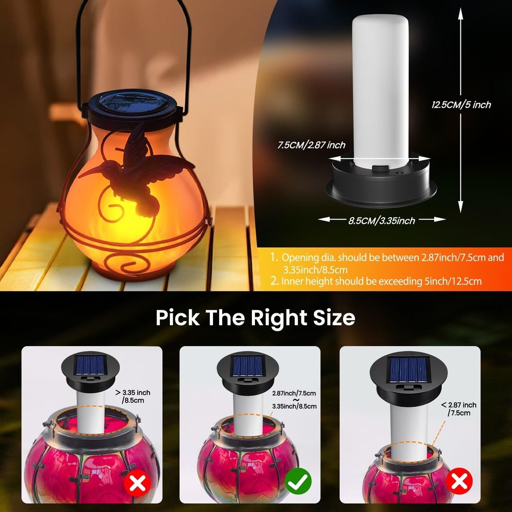 2 Pack Replacement Solar Light Tops with Flickering Flame,Waterproof Black