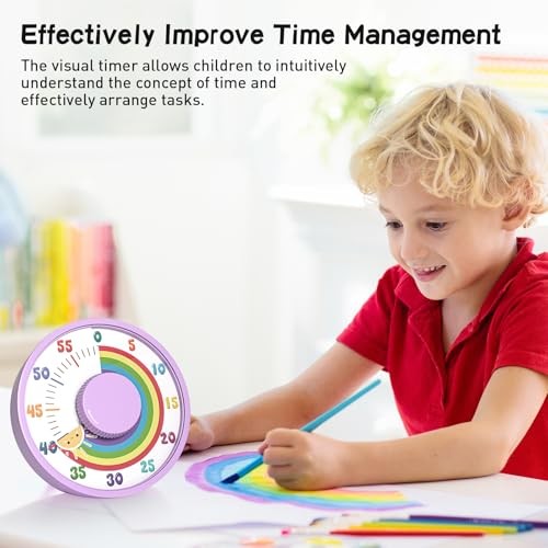 60-Minute Rainbow Visual Timer 6-Inch Mechanical Rainbow & Sun Purple