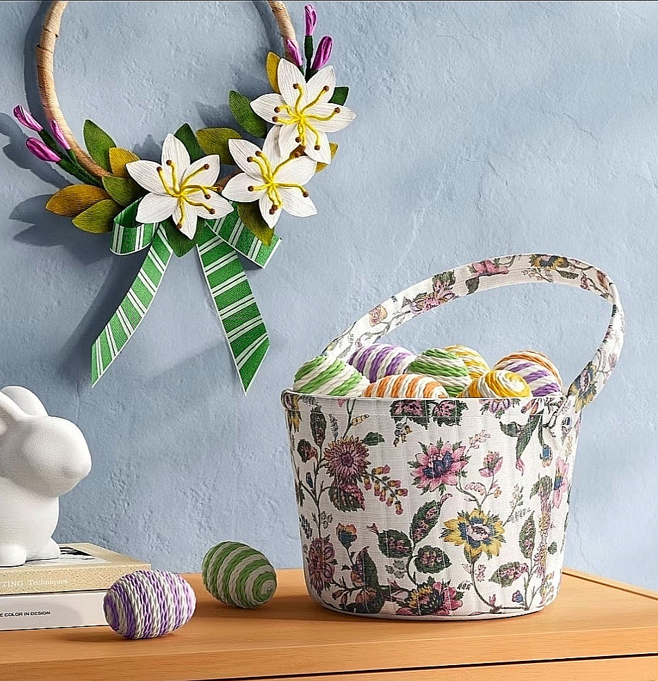 Threshold Linen Quilted Basket with Multi Colored Floral Printing