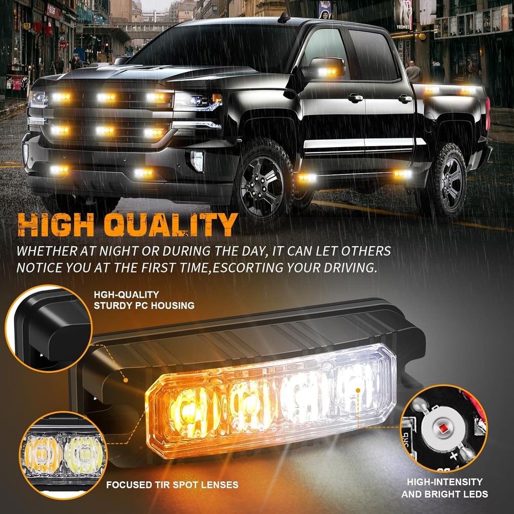 8PCS Sync LED Strobe Lights Truck Grill Emergency Flash Warning Lights