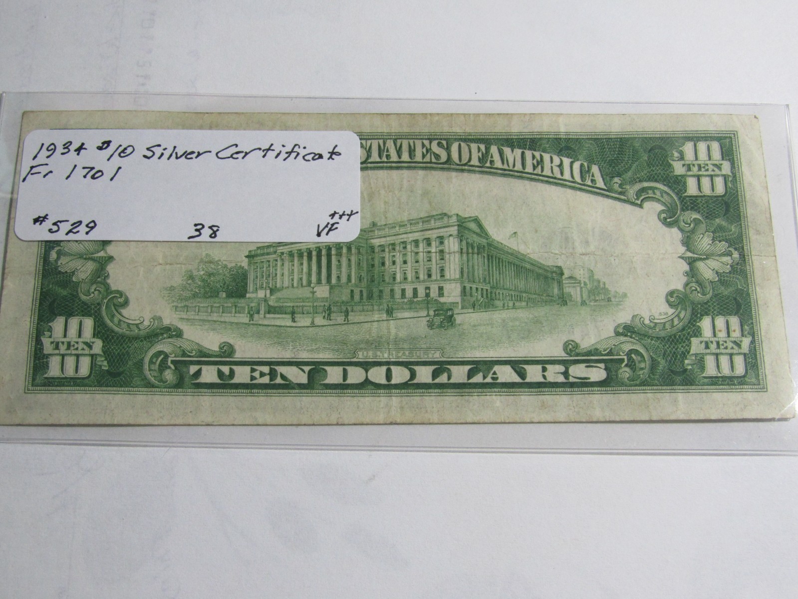 1934 $10 Silver Certificate #529 - Fr 1701 - VF+++