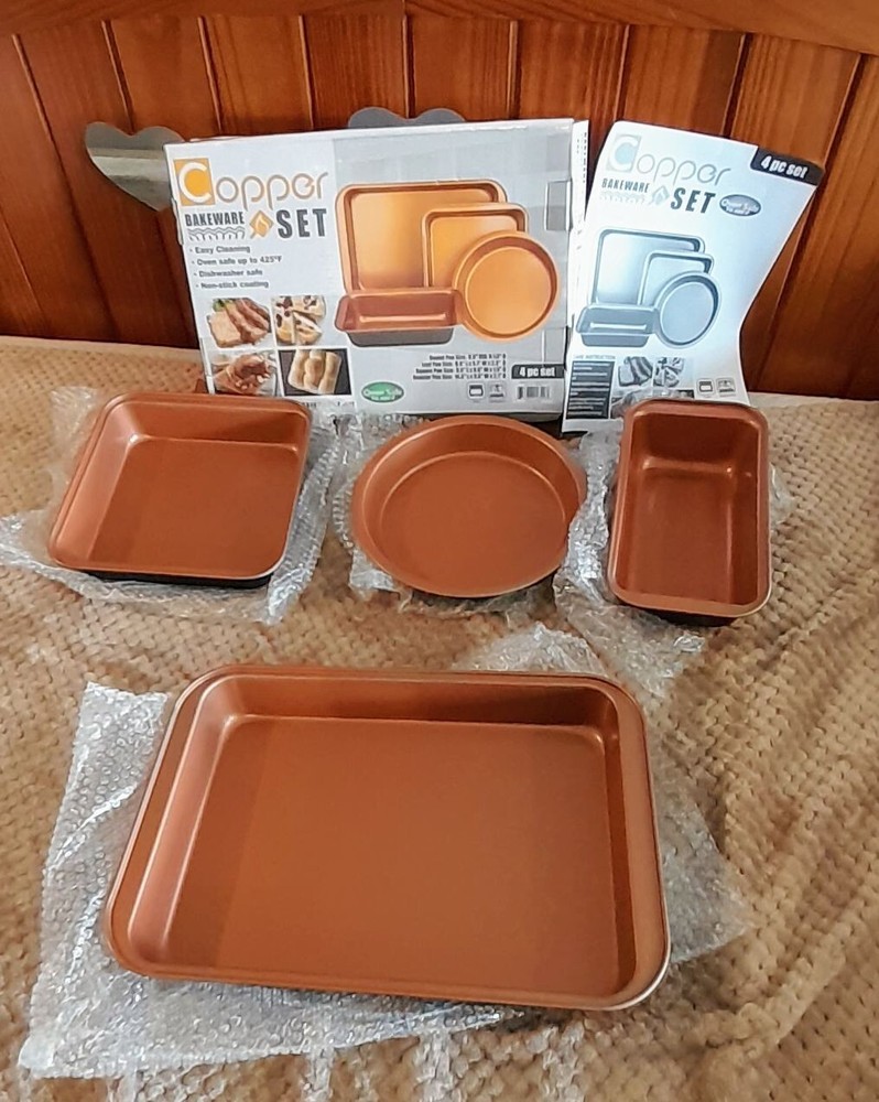 NEW! Opened Box Oven safe Non Stick 4 PC. Copper Bakeware Set