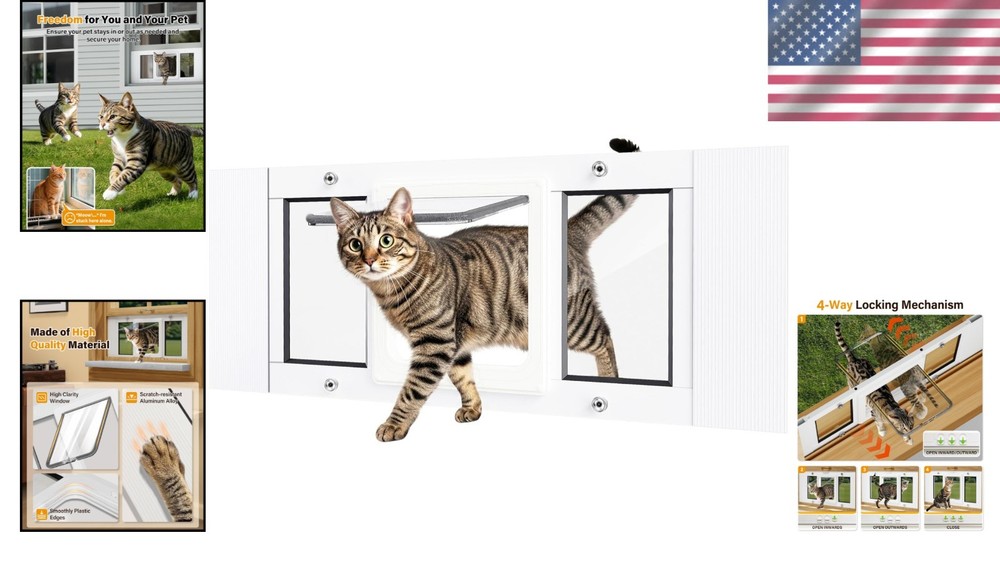 Aluminum Frame Cat Door Insert - Adjustable 23-28 Inch Weatherproof Solution