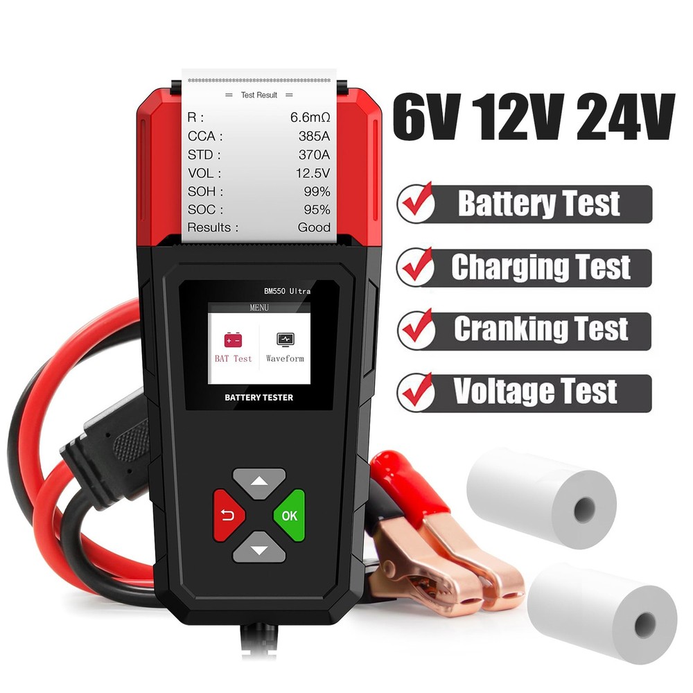6V 12V 24V Car Battery Load Tester Auto Charging System Analyzer with Printer US