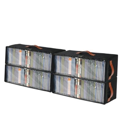 4 Pack CD Storage Box, Stackable CD Case Holder with Front Zippered Clear