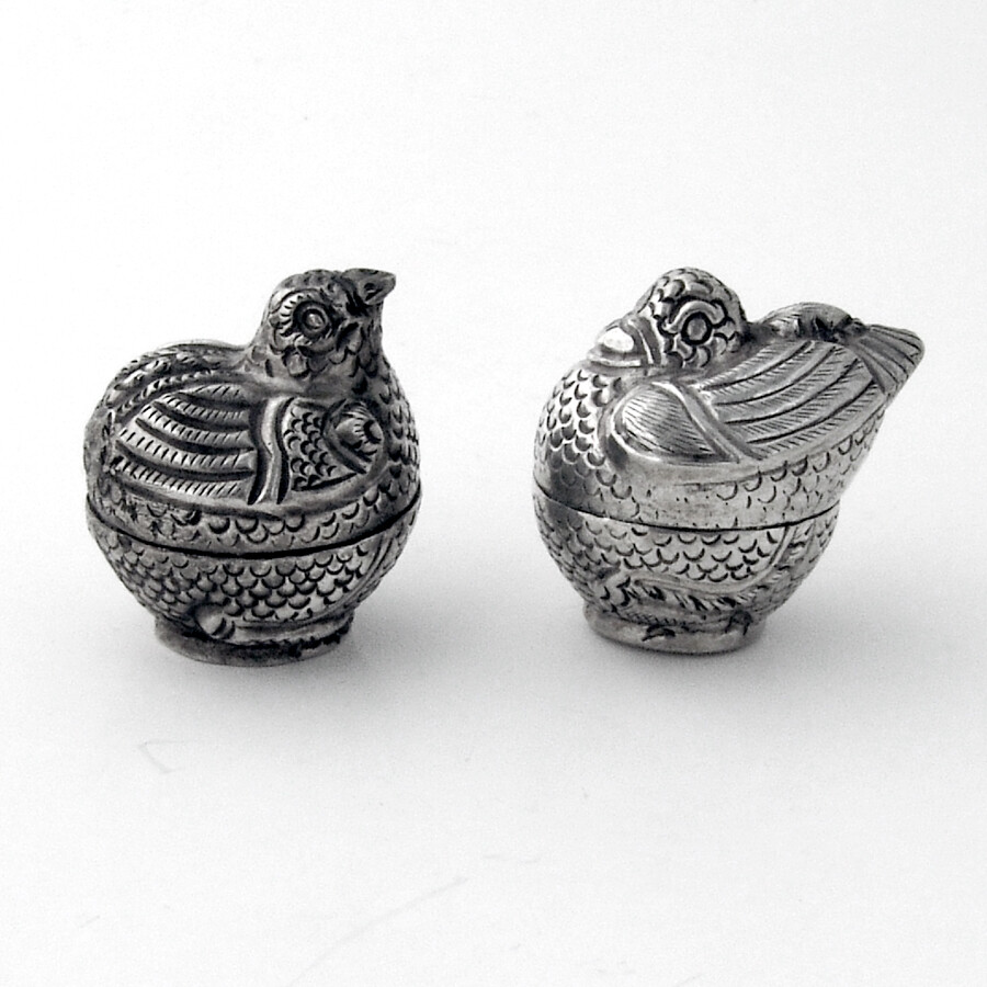 Small Figural Bird Boxes Pair 900 Silver