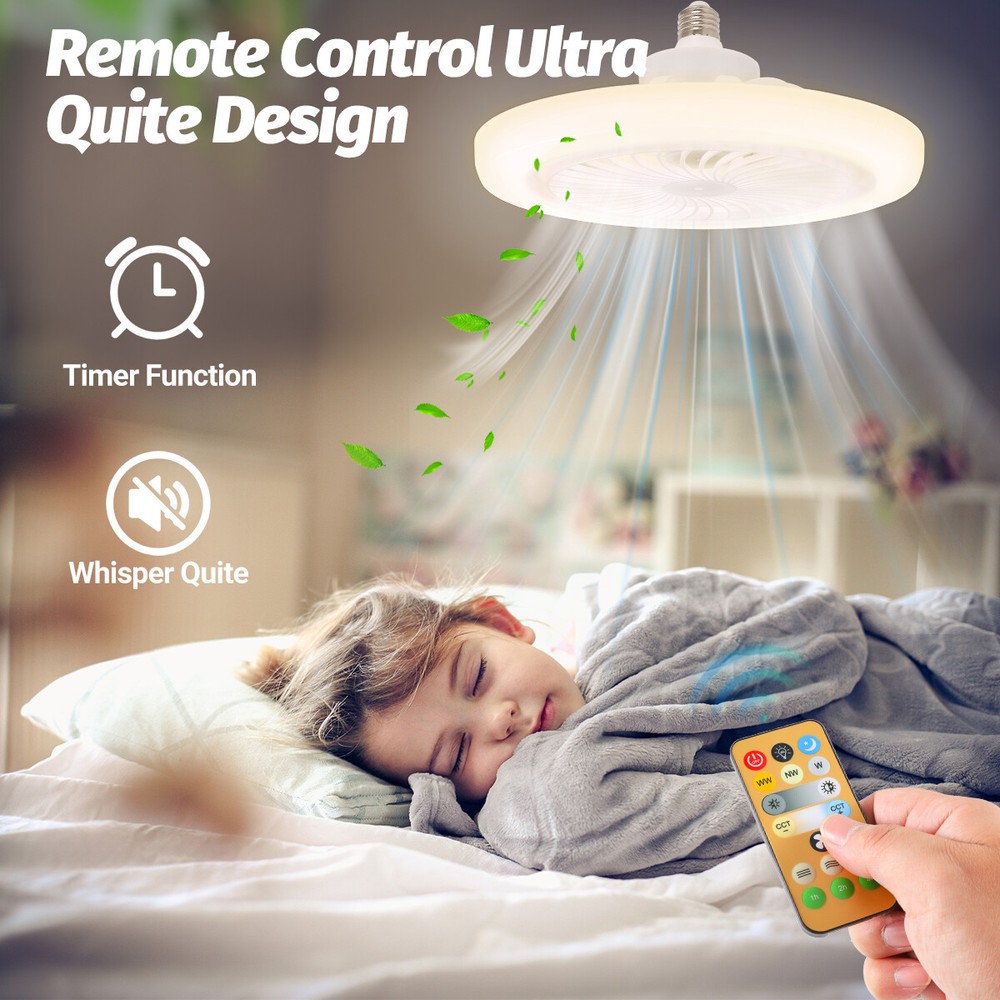 Fan For E27 Socket Light With Remote, Ceiling Fan Adjustable Smart LED Fan