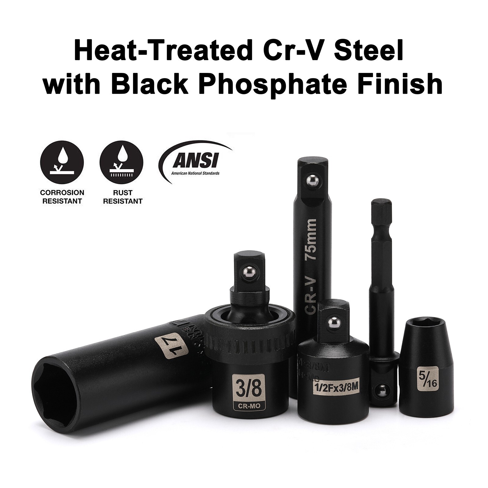 49 PCS 3/8" Drive Impact Socket Set 6-Point Standard SAE & Metric Sockets