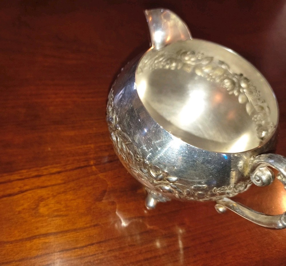 Silver Roses Footed Cream Pitcher with Handle